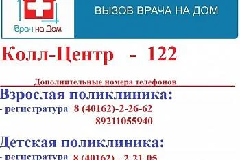 ДОПОЛНИТЕЛЬНЫЕ  номера телефона для вызова врача на дом